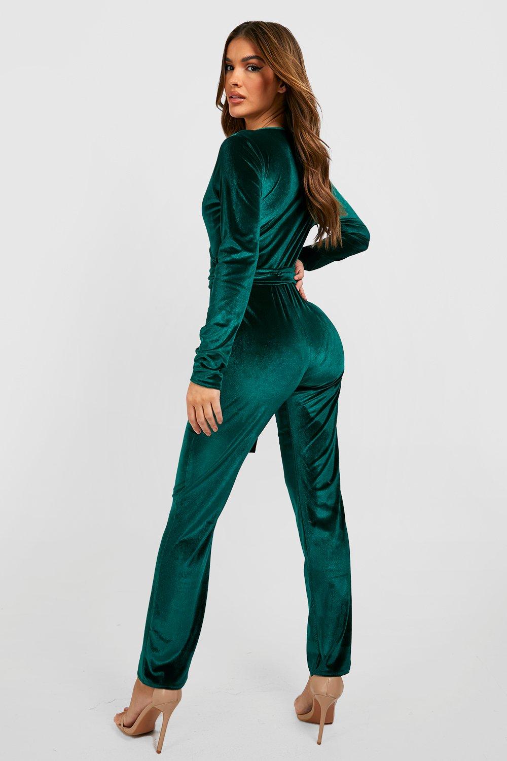 Boohoo store velvet jumpsuit